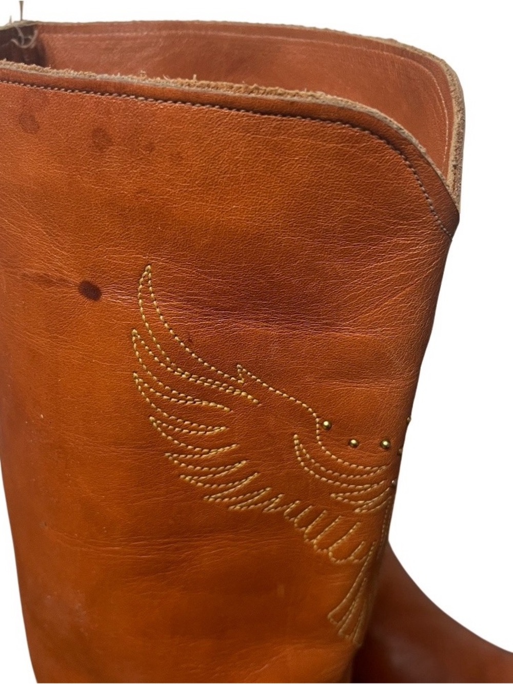 DINGO Tan Leather Eagle Stitch Tall Western Boots Womens Size 10 VINTAGE - Picture 7 of 9